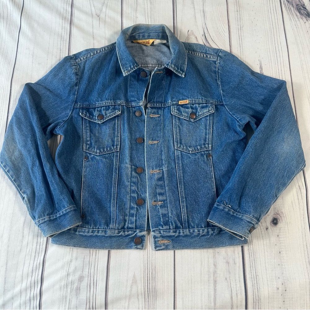 Vintage 1970s Rustler Jean Jacket  79111SW Sz Medium Blue Denim Trucker, USA‎